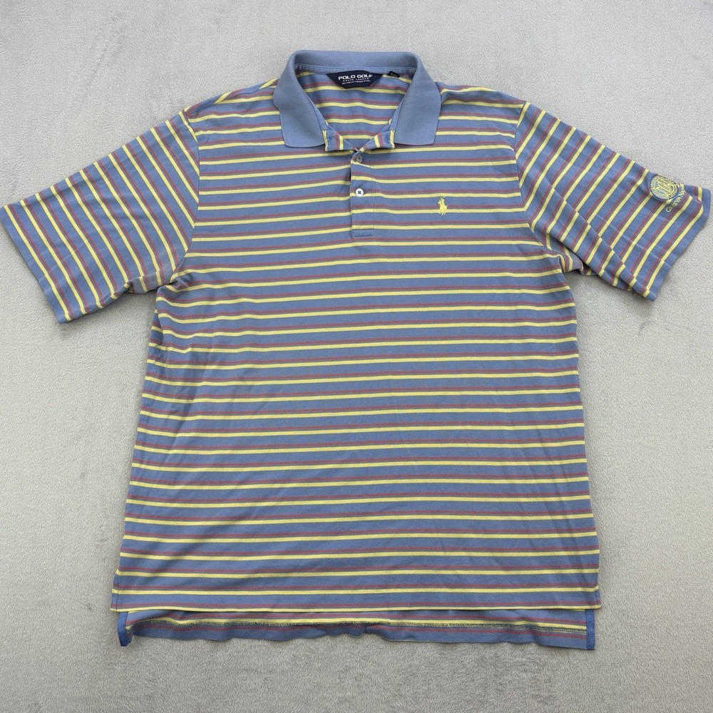 Vintage Polo Golf Polo Mens Large Blue Striped 90s Pima Cotton Pony Collared